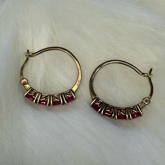 925 SILVER GOLDTONE LAB CREATED RUBY EARRINGS - Picture 16 of 16